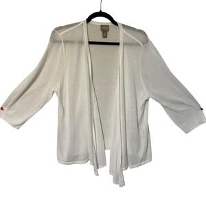 Chicos White Lightweight 3/4 Sleeve Open Front Sheer Cardigan Sweater Size 2